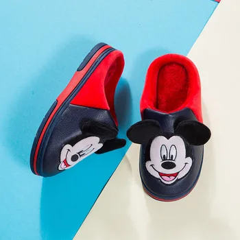 Jesenné a zimné nové cartoon papuče Roztomilý Mickey teplé bavlnené papuče Minnie rodič-dieťa non-slip bavlna topánky EÚ 28-33