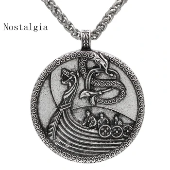 Severskí Viking Šperky, Starožitný Pirátska Loď, Dvojité Bočné Odin Dragon Prívesok Punk Zliatiny Kúzlo Náhrdelník Mens Amulet Šperky Dope Darček