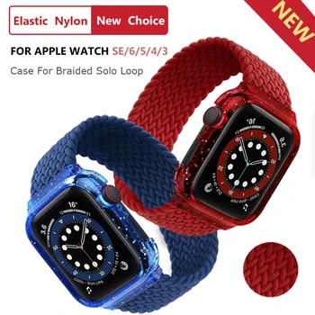 Pletená tkanina Sólo Slučky Pre Apple hodinky kapela 44 mm 40 mm iWatch kapela Puzdro+Pútko náramok Apple hodinky série 4 5 se 6