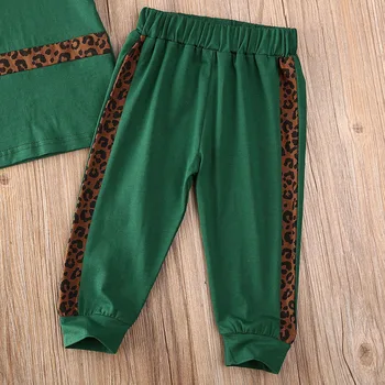 2020 Fashion Dievčatá Oblečenie Nastaviť Bavlna Bežné Leopard Tlač Deti Krátky Rukáv Topy+Nohavice 2ks Batoľa Detská Deti Oblečenie
