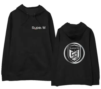 Kpop super m 4 štýly tlače pulóver hoodies módne unisex superm fleece/tenký voľné mikina čierna/biela