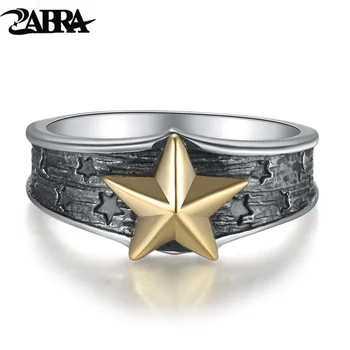 ZABRA 925 Sterling Silver Gold Color Star 7mm Malý Krúžok pre Mužov, Ženy Ročník Punk Rock Retro Strieborné Šperky Mužov, Doplnky
