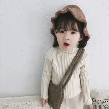 2019 Zimné Nový Príchod kórejský štýl bavlna čisté farby, vysoký golier bežné klesnutie sveter pre roztomilý sweet baby dievčatá a chlapcov