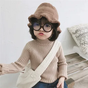 2019 Zimné Nový Príchod kórejský štýl bavlna čisté farby, vysoký golier bežné klesnutie sveter pre roztomilý sweet baby dievčatá a chlapcov