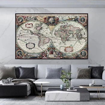 Retro Mape Sveta Námorných Tichom Mapu Plátno Na Maľovanie Na Stenu Umenie Graf Nálepky Starožitné Domova Veľká Mapa Sveta Na Stenu