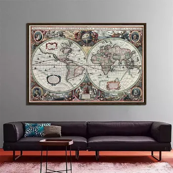 Retro Mape Sveta Námorných Tichom Mapu Plátno Na Maľovanie Na Stenu Umenie Graf Nálepky Starožitné Domova Veľká Mapa Sveta Na Stenu