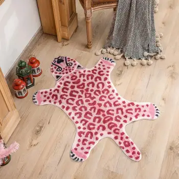 Ružová imitácia leopardí vzor Koberec faux koža NonSlip Protišmykové Rohože umývateľný Zviera tlače Koberec pre obývacia izba, spálňa