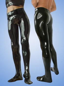 Sexy Čierna Muž Latexové Legíny s Nohami Gumy Latexové Nohavice Plus Veľkosť