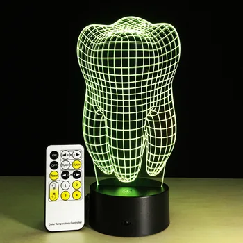 Zub 3D Nočné Svetlo RGB Premenlivé Nálady Lampa LED Svetlo DC 5V USB Dekoratívne Lampy S Remote Touch Ovládania Nemocnice Dekor