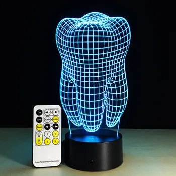 Zub 3D Nočné Svetlo RGB Premenlivé Nálady Lampa LED Svetlo DC 5V USB Dekoratívne Lampy S Remote Touch Ovládania Nemocnice Dekor