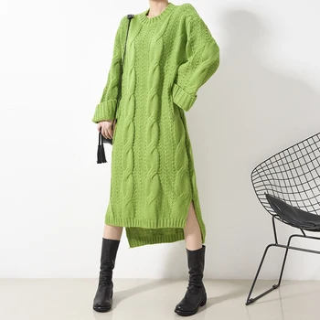 DEAT 2021 nové jesenné a zimné móda ženy oblečenie knits Sveter Žena Overlength pulóver šaty voľné veľká veľkosť WJ82002
