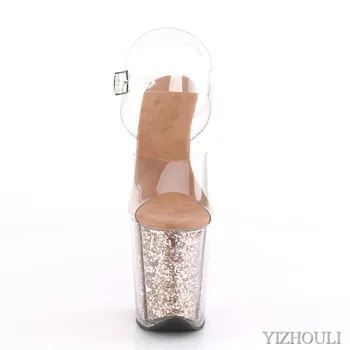 20 cm sexy transparentné platformu sequined dekorácie, 8 palcový stiletto hostiny, nočný klub obuv/pole tanec model sandále