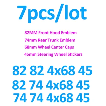 7pcs/veľa Predné Znak 82mm Zadný Kufor Odznak 74mm Auto Náboj Kolesa Centrum Spp 68mm 45mm volant nálepka Pre bmw