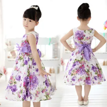 Dievčatá, Deti, Oblečenie Letné Šaty Princezná Strán Purpurový Kvet Luk Šaty Plné Šiat 2 4 6 7 8 9 10 Rokov Dievčatá Obliekanie