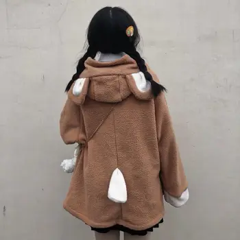 Novej kórejskej verzii mäkké dievča študent voľne žijúcich roztomilý medveď uši kapucňou imitácia baránok hoodie žena lolita oblečenie cosplay