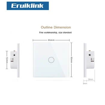Eruiklink EU/UK Wall Light Switch,Biela Krištáľové Sklo Panel Dotykový spínač svetla pre Smart Home