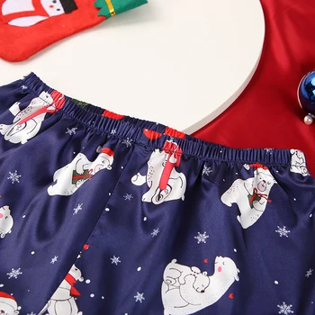 HECHAN Sexy Vianočné Pyžamo Ženy Roztomilý Medveď Vzor Satin Špagety Popruh Šortky Žena bez Rukávov Sleepwear Dovolenku Nastaviť Tlač