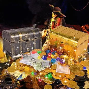 Poklad Poľovníctvo Box Deti, Treasure Box Retro Plastové Veľké Pole Hračka Zlaté Mince A Pirát Klenoty, Šperky Hrať Nastaviť Pack Nové