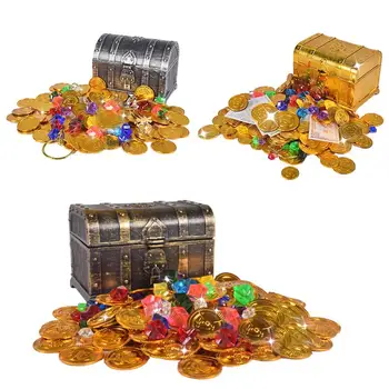 Poklad Poľovníctvo Box Deti, Treasure Box Retro Plastové Veľké Pole Hračka Zlaté Mince A Pirát Klenoty, Šperky Hrať Nastaviť Pack Nové