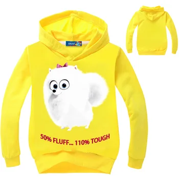 Nový detí 3-16 bavlna hoodies na jar roku 2019 dievčenské pulóvre 3d-tlačené biela fox bežné žlté bavlnené košele, mikiny