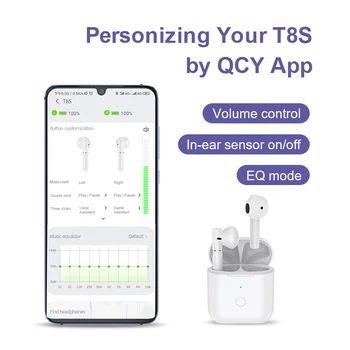QCY T8S Semi-In-Ear Bezdrôtový Hry TWS Slúchadlá HD Audio AAC dlhá výdrž batérie
