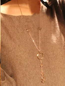 Kolo kruhu častý dlhý sveter náhrdelník pre ženy nehrdzavejúcej ocele zlatá farba reťazca strapec jeseň zima náhrdelník