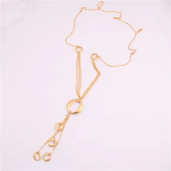 Kolo kruhu častý dlhý sveter náhrdelník pre ženy nehrdzavejúcej ocele zlatá farba reťazca strapec jeseň zima náhrdelník
