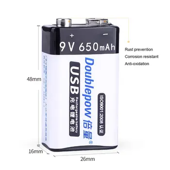 Usb nabíjateľné 9v 650mAh Lihtium Batérie 6F22 Li-ion Nabíjateľná Batéria pre Hračka na Diaľkové Ovládanie KTV Multimeter Mikrofón