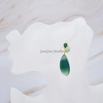 GG Šperky Zelená Agates Bieleho Plášťa Peruánskej Amazonites Dangel Stud náušnice roztomilý štýl pre ženy lady móda