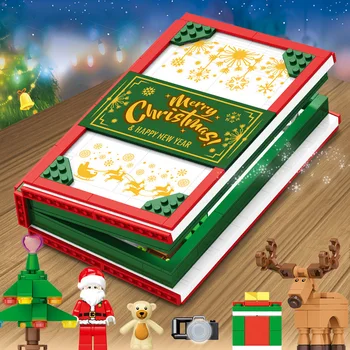 Vianočné Série Stavebné Bloky Santa Claus 3D Pop-up Knihu Malé Častice Zmontované Bloky Deti Vzdelávacie Hračka Vianočný Darček