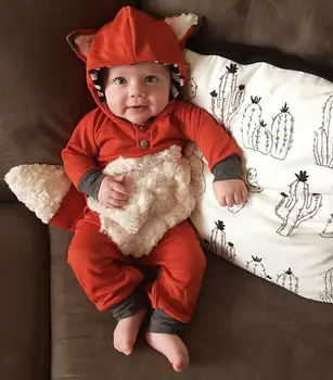 2019 Jeseň Zima Roztomilý Fox Dieťa Dieťa, Chlapec, Dievča Velvet Novorodenca Romper Jumpsuit Kapucňou Bavlna Obliekať Oblečenie Set 6-24Month