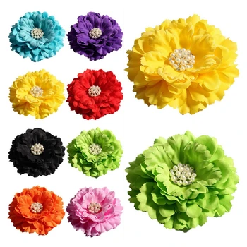 5 ks/veľa 11 cm 20colors Vlasy Klip Pivónia, Kvety + Drahokamu Pearl Tlačidlá Pre Deti Vlasové Doplnky, Textílie, Kvety Pre hlavový most