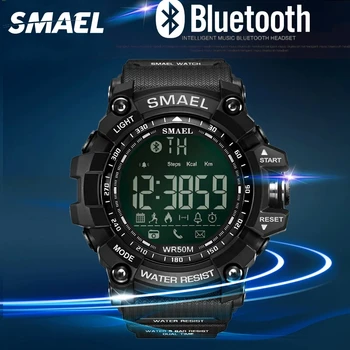 SMAEL Digitálne Hodinky Mužov Bluetooth Smart Hodinky Vodotesné 50M Veľké Vytáčanie Hovoru Pripomienka Vzdialená Kamera, Vonkajšie Športové Náramkové hodinky 1617B