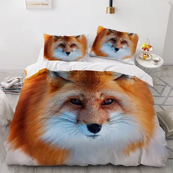 3D posteľná bielizeň Sady Zvierat Fox Povlaky na Prikrývku Kryt Nastaviť Cumlík Posteľná obliečka na Vankúš Kráľ, Kráľovná Full 220*230 230*230 Domov Texitle