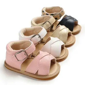 Novorodenca, Baby, Dievčatá, Chlapcov Sandále, Topánky Pevné PU Kožené Topánky 0-18 M 4 Farby