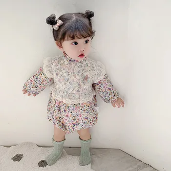 Detské oblečenie bavlna kvetinový tlač čipky deti kombinézach Japonskom štýle, baby, dievčatá oblečenie 0-18 M
