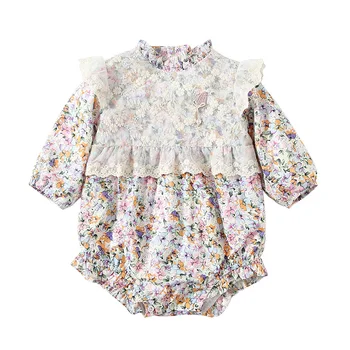 Detské oblečenie bavlna kvetinový tlač čipky deti kombinézach Japonskom štýle, baby, dievčatá oblečenie 0-18 M