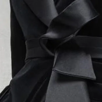 VGH Black Velvet Základný Náter Čipky Tunika Pre Ženy, Vysoký Pás Bowknot Voľné Topy Veľké Veľkosti Pásu Elegantné Ženy 2020 Coats Tide