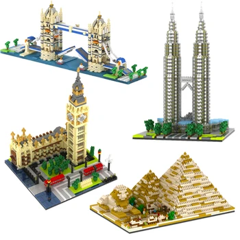 YZ Mini Bloky svetoznámej Budovy DIY Tehly London Tower Bridge Deti hračky Petronas Towers Architektúry YZ056-YZ059