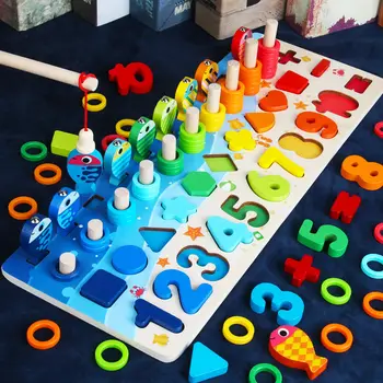 Montessori Vzdelávacích Drevené Hračky Pre deti Rada Matematiku Rybárske Počítať Čísla Zodpovedajúce Digitálny Tvar Zápas Raného Vzdelávania Hračka