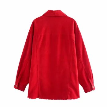 Nový Štýlový Dámy Za Červená Menčester Dlhé Bundy Nadrozmerná Ženy Móda Dlhý Rukáv Voľné Outwear Coats Dievčatá Tričko Bunda Chic