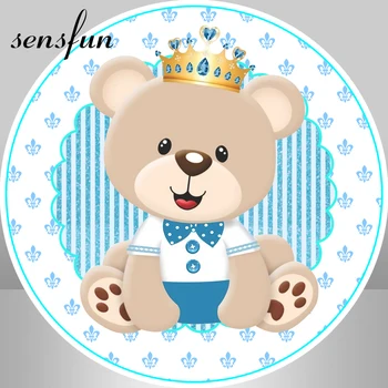 Fotografia v Pozadí Modrej tému Cartoon Medveď Baby Sprcha Pozadia Pre Deti 1. Narodeniny Banner Princ Chlapec Kolo Pozadie