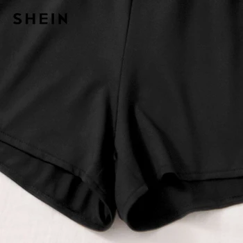 SHEIN Plus Veľkosť Black Pevné Šnúrkou Pás Trať Šortky Ženy 2020 Letné Športové Základné Elastický Pás Plus Šortky