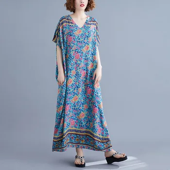 Bavlna plus veľkosť vintage kvetinový ženy príležitostné voľné maxi dlhé letné slnko, pláž šaty elegantné oblečenie 2021 dámske šaty sundress