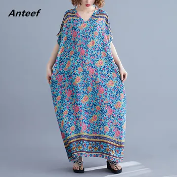 Bavlna plus veľkosť vintage kvetinový ženy príležitostné voľné maxi dlhé letné slnko, pláž šaty elegantné oblečenie 2021 dámske šaty sundress