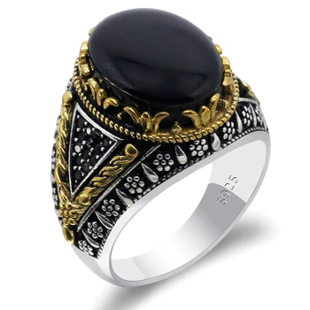 Čierny Prírodný Kameň Achát Reálne 925 Sterling Silver Mužov Krúžok Signet Ring Pre Mužov Ručne turecký Šperky Shofar Super Cool