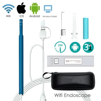 Modrá Wifi Lekárske USB 720P HD Visual Ucho Endoskopu Otoscope Lyžice Fotoaparát Borescope PC Android IOS Tablet Iphone Ucho Vybrať Nástroj