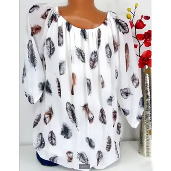 4XL Plus Veľkosť Ženy Tunika Tričko 2020 Letné 3/4 Rukáv Kvetinový Tlač tvaru Blúzky A Topy S Tlačidlo Veľké Ženy Veľkosti Oblečenia