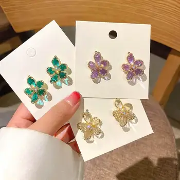 Móda Crystal Nepravidelný Kvetinový Náušnice Pre Ženy 2020 Nové Elegantné Šperky Pendientes Zelená Fialová Šampanské Farby Dary