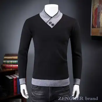 Jeseň zima mužov plus veľkosť dlhým rukávom hit farebné módne sveter extra veľký tlstý čierny sveter pánske nadrozmerné svetre